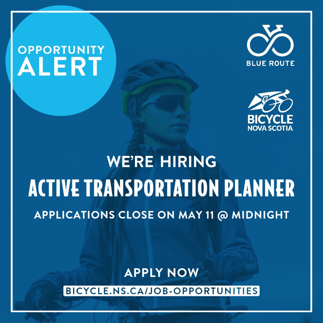 Work with BNS! We are accepting applications for our AT Planner/Designer position until May 11th. This position works closely with municipalities across NS while they create AT Plans that focus on cycling, walking and rolling. More details at bicycle.ns.ca/job-opportunit…