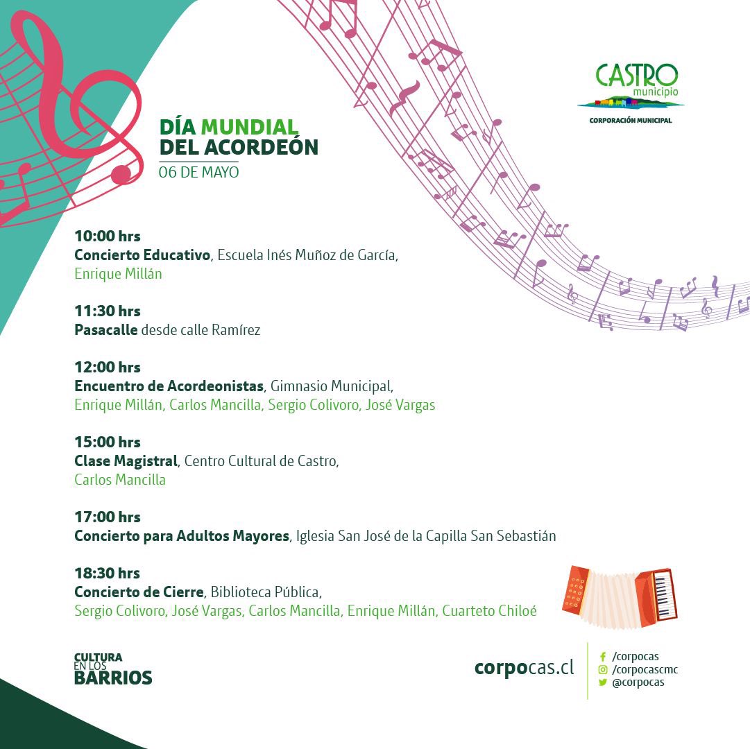 Oscarmendozza's tweet photo. Todos invitados a celebrar “El Día Mundial del Acordeón” 

Viernes 06 de Mayo, 18:30 horas, Biblioteca Publica de Castro 

#Tango #Boleros #Vals #Chiloé https://t.co/YRoeyse8Qt