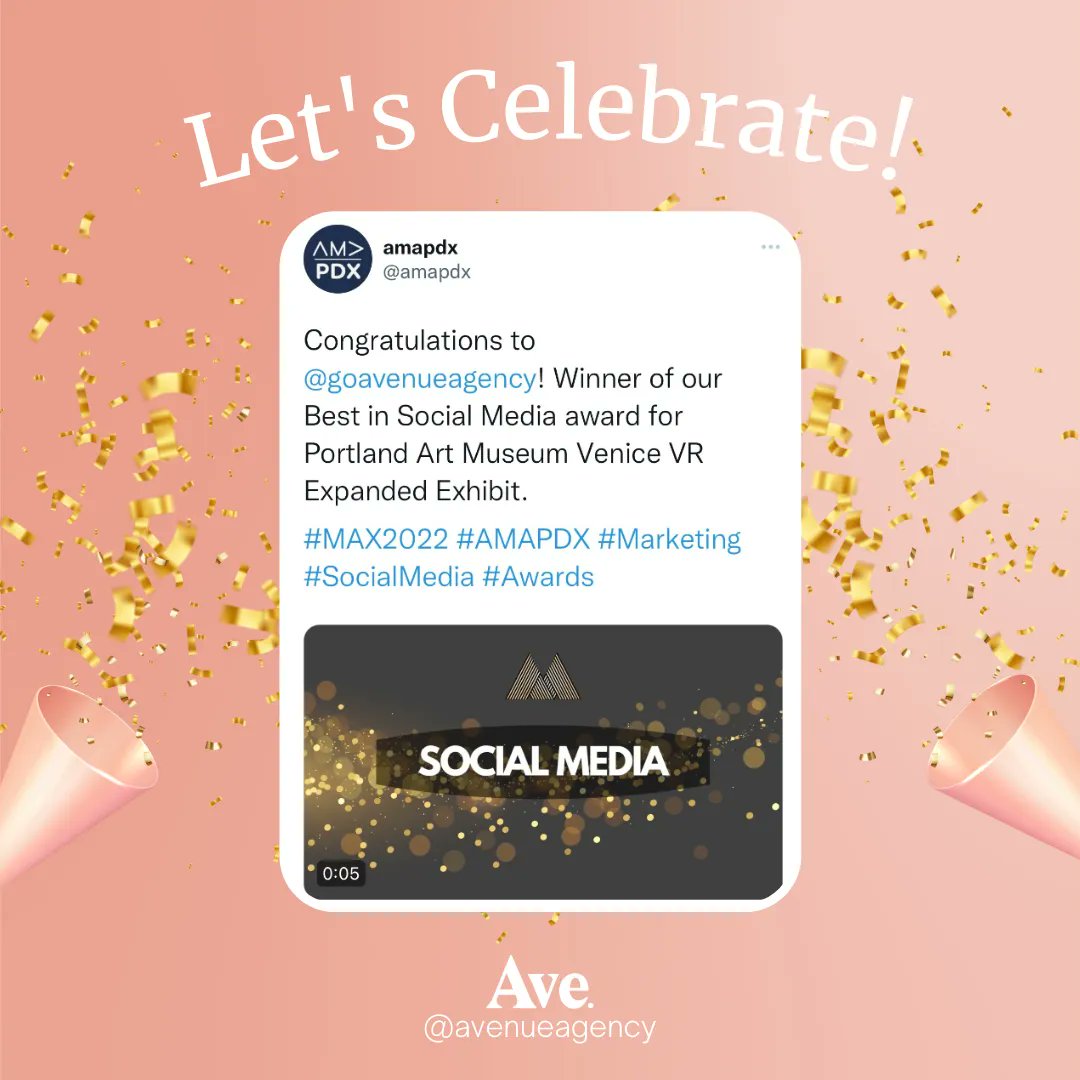 We are honored to accept the <a href="/amapdx/">amapdx</a> MAX Award for Best in Social for the third year in a row for our work with the @portlandartmuseum ✨

Congrats to all of this years' winners!

#MAX2022 #AMAPDX #SocialMedia #Marketing