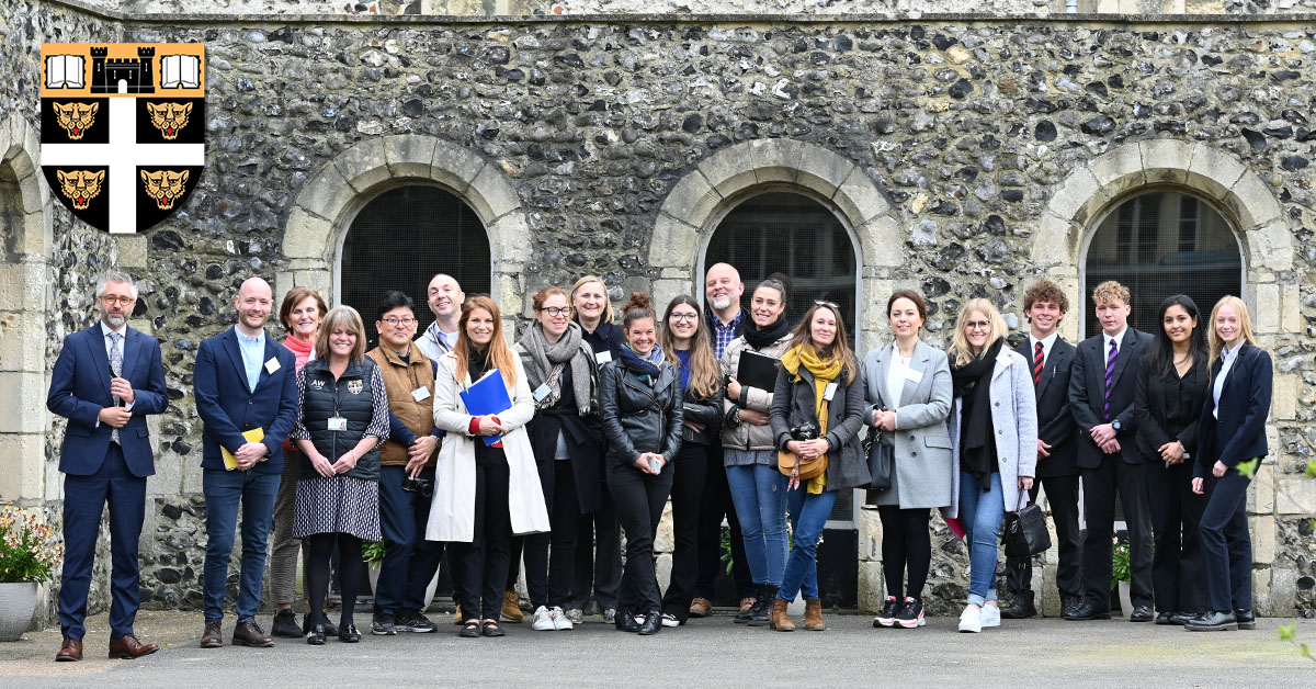 DoverCollege's tweet photo. Last Friday we were delighted to welcome Glenn Jones, Sales Manager of @Educatius_Group and 14 agents from France, Germany, Italy, Czech Republic, Nigeria, Slovenia and South Korea. They were welcomed by the Headmaster before their tour with Fifth Form and Lower Sixth pupils. https://t.co/hoZfiOyTEU