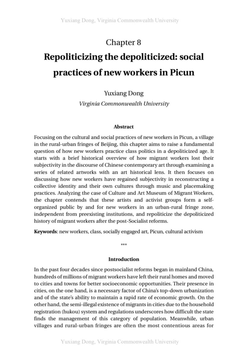 matxnews's tweet photo. MATX #PhD candidate Yuxiang Dong published a chapter "Repoliticizing the depoliticized: social practices of new workers in Picun" in the anthology "Socially Engaged Public Art in East Asia." View more of his work at https://t.co/rjsVFI4mwF. #interdisciplinaryPhD #creativePhD https://t.co/AFVELZL5WK