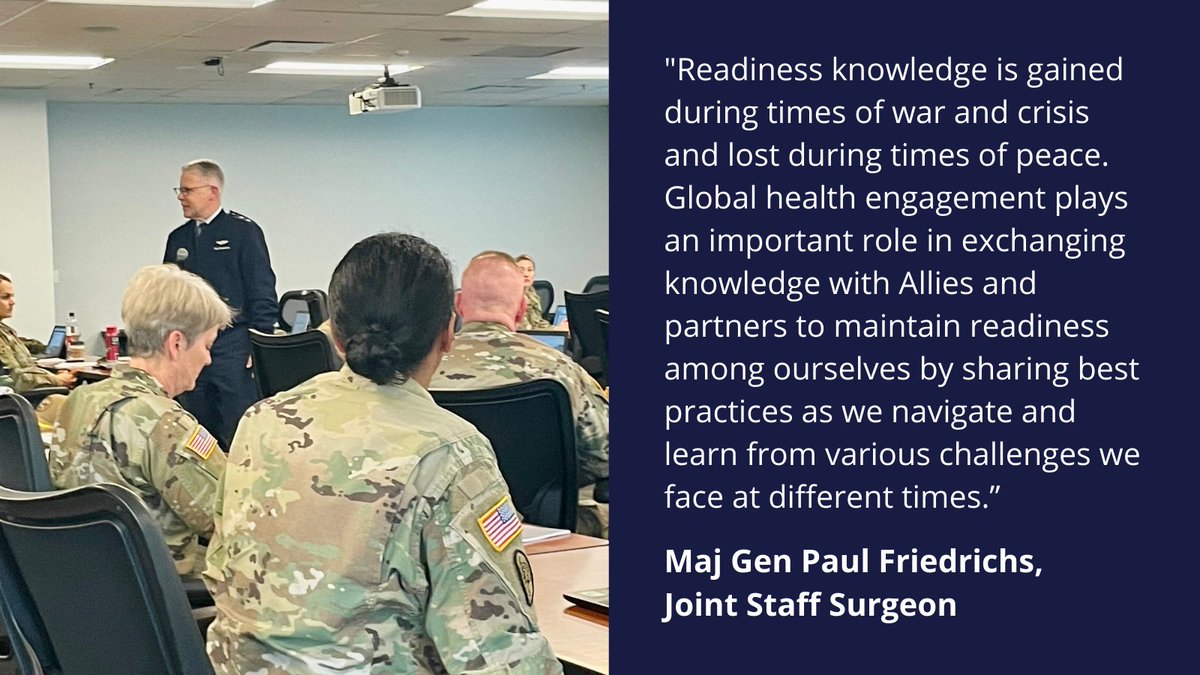 At GHE Orientation Course, Joint Staff Surgeon, Maj Gen Paul Freidrichs spoke to <a href="/Army/">zy</a>, <a href="/USNavy/">U.S. Navy</a> and <a href="/usairforce/">U.S. Air Force</a>  #GlobalHealthEngagement specialists. He emphasized the mutual benefit that global health engagement provides to the United States military and its Allies and partners