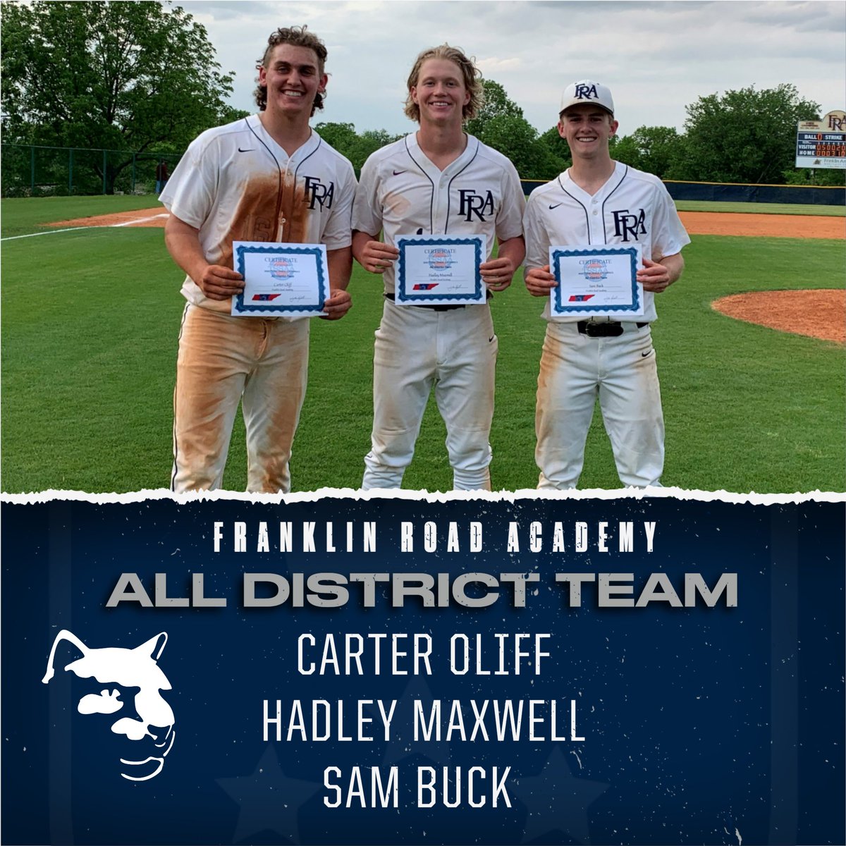 Congratulations to our three senior baseball players on being named to the All District Team. We are so proud of these boys. The baseball season is far from over! All three boys will continue their baseball careers at the collegiate level. Congratulations Carter, Hadley and Sam!