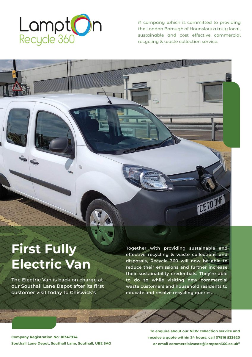 On May 4th 2022, Recycle 360 accepted the delivery of its first fully Electric Van in a step to increase its electric vehicle fleet.

#onehounslow