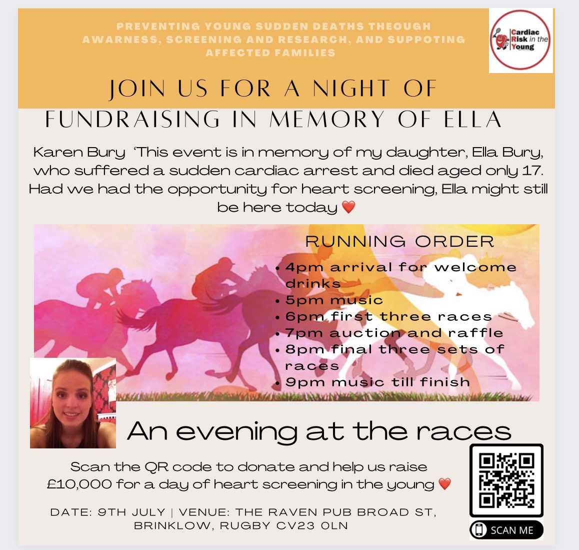 Sophgully's tweet photo. Next event for Ella is with CRY …. For all the football fans, Christian Eriksen talks sense - if you can’t attend please use the QR code to donate, we need £10k for a day of heart screening #CRYscreening #inmemoryofella #pleaseshare https://t.co/XNVG9Wf5Yd