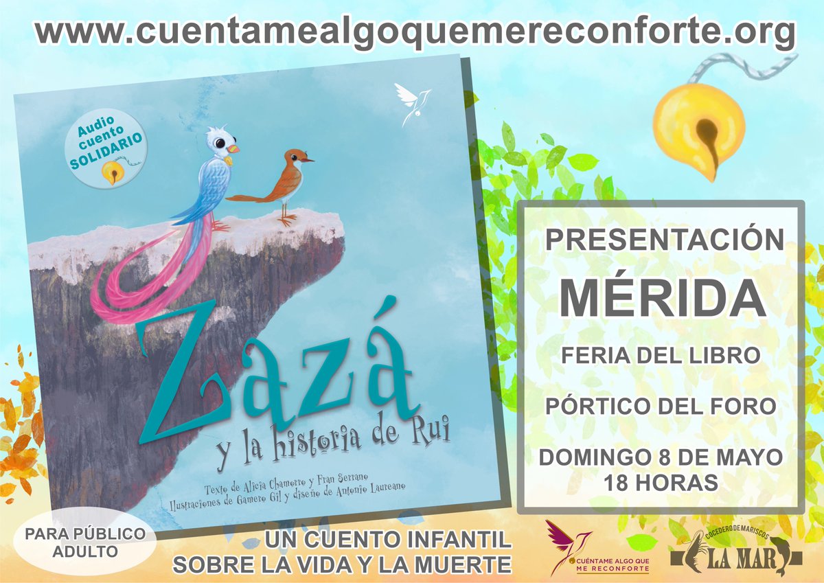 CAQMReconforte's tweet photo. El domingo día 8 de mayo estaremos en la Feria del Libro de Mérida presentando 'Zazá y la historia de Rui'.
A las 18h en el Pórtico del Foro.
Presenta: Ana Gragera, periodista 🌹😍
@FranSerranoPsic @ana_gragera 
#CAQMR #HazSonarSuCascabel https://t.co/XzNn3rPcc1
