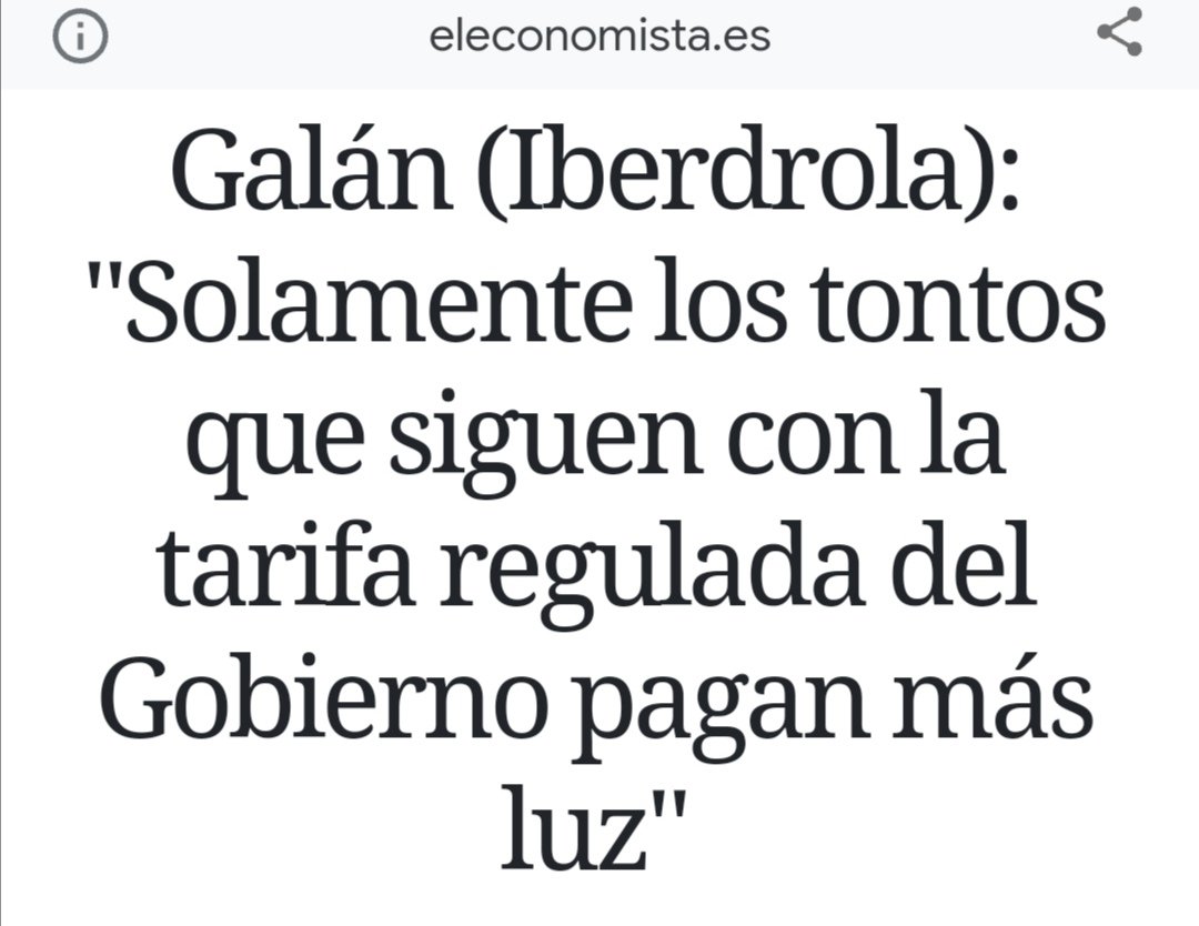 Sánchez Galán, que gana más de 36.000€/día mientras multitud de familias no tienen para pagar la luz, llamando "tontos" a quienes tienen la tarifa semirregulada PVPC, que en realidad es muy parecida a la actual oferta de mercado libre de Iberdrola. Trilero. Mentiroso. Miserable.