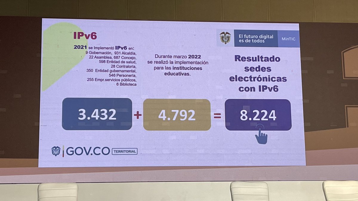 Iniciativa del gobierno de #Colombia para dar conectividad a gobiernos regionales incluyendo el despliegue de #IPv6 #lacnic37 <a href="/lacnic/">lacnic</a>