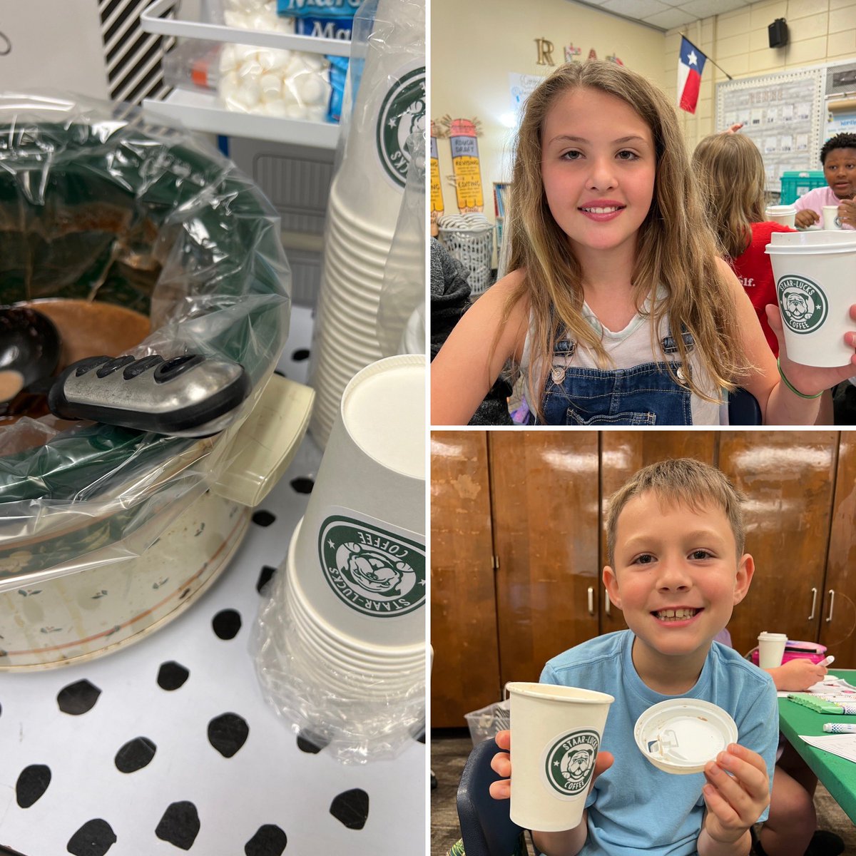 suttonamysimon's tweet photo. STAARlucks Cafe in 3rd grade is π₯ππΌβ€οΈ Hot cocoa βlattesβ βοΈ sweet bossa nova jams βοΈ high yield strategy to review biographies βοΈ @HumbleISD_FE @Ms_BarlowsClass @lead4ward #tabletoptweet https://t.co/TNxSr1F30Q