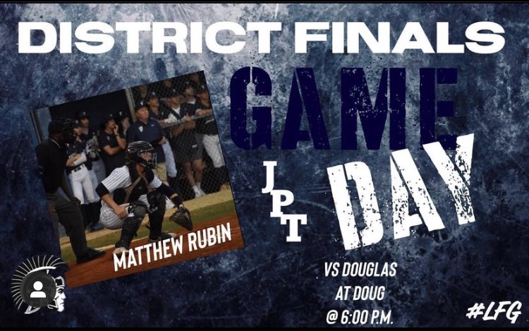 JptBaseball's tweet photo. District Finals at Stoneman Douglas tonight at 6pm!! Get your tickets at: https://t.co/ggzqhBoaTG , search Stoneman Douglas, select event. See you there!! #JptPride #LFG #roadwarriors #districtfinals #Forstein19 https://t.co/FAFVJphLhM