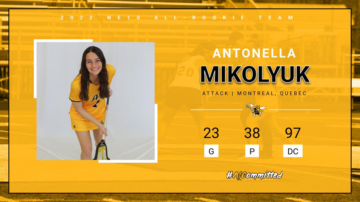 WLAX: Antonella Mikolyuk was a force in her first year for <a href="/AICwLAX/">AIC Women's Lacrosse</a>. No surprise that she's made the NE10 All-Rookie Team!

STORY: bit.ly/3FnFXEX

#AICommitted #NE10Embrace