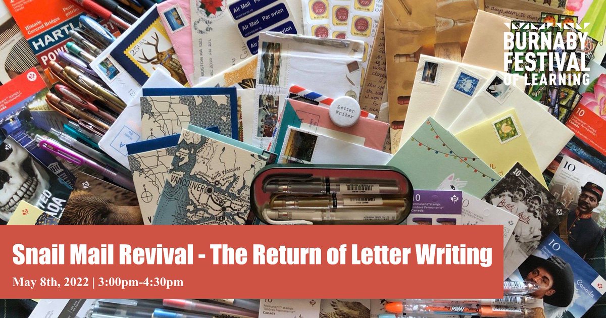 BBYLetterWriter's tweet photo. Have you ever wanted to write a handwritten letter to somebody?
 
Join us on Sunday May 8th from 3:00 PM – 4:30 PM PDT at Edmonds Community Centre 7433 Edmonds Street
 https://t.co/nL4SBZURqk
🐌📮💌
#C4C #CommunityforCommunity
#SnailMailRevival #LetterWriting https://t.co/TD0c7BoVGL