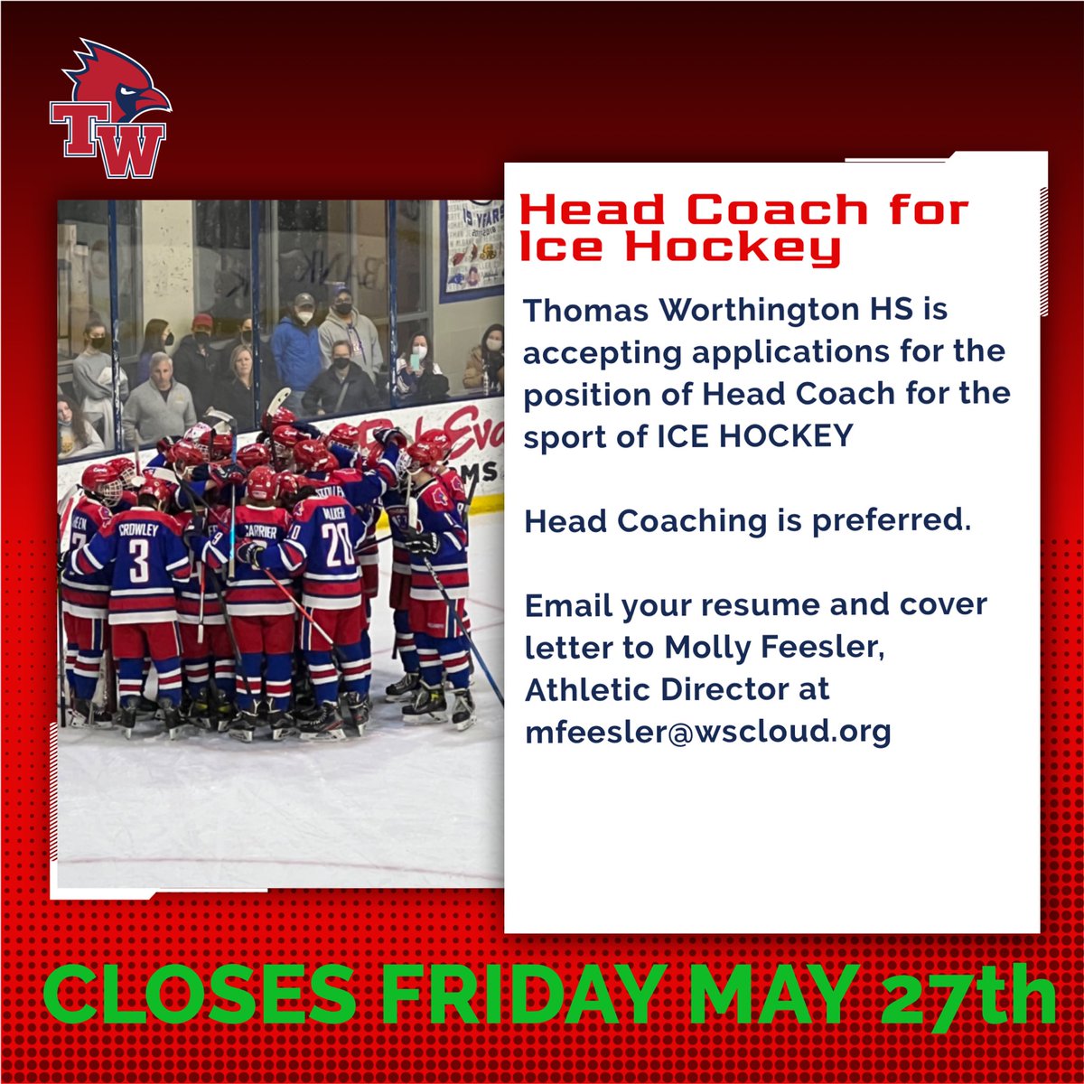 TWHSAthletics's tweet photo. Spread the word! TW Hockey is looking for a new leader to continue the tradition of excellence! @PeteScully1 @CHC_hockey @hockey_ohio https://t.co/tLRMyK2Qmq