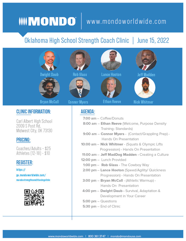 perf_surf's tweet photo. @MondoSport_USA and Performance Surfaces are hosting an Oklahoma High School Strength Coaches Clinic at Carl Albert High School on Wednesday, June 15 https://t.co/v8x4Xg3QuR