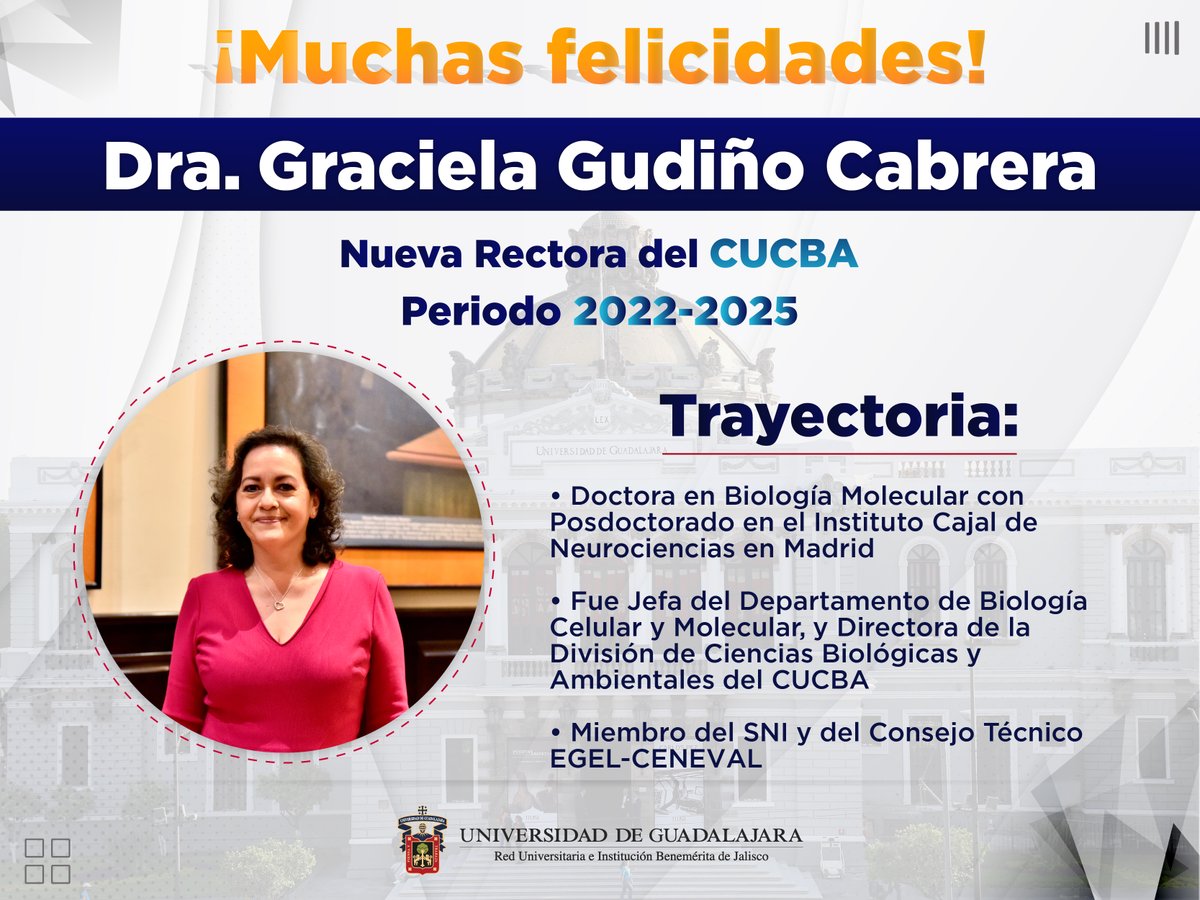 udg_oficial's tweet photo. ¡Bienvenida al @cucba_udg Dra. Graciela Gudiño Cabrera!

No cabe duda que su administración beneficiará enormemente a este centro universitario. 👏🦁🖤 https://t.co/O93LbxIZJa
