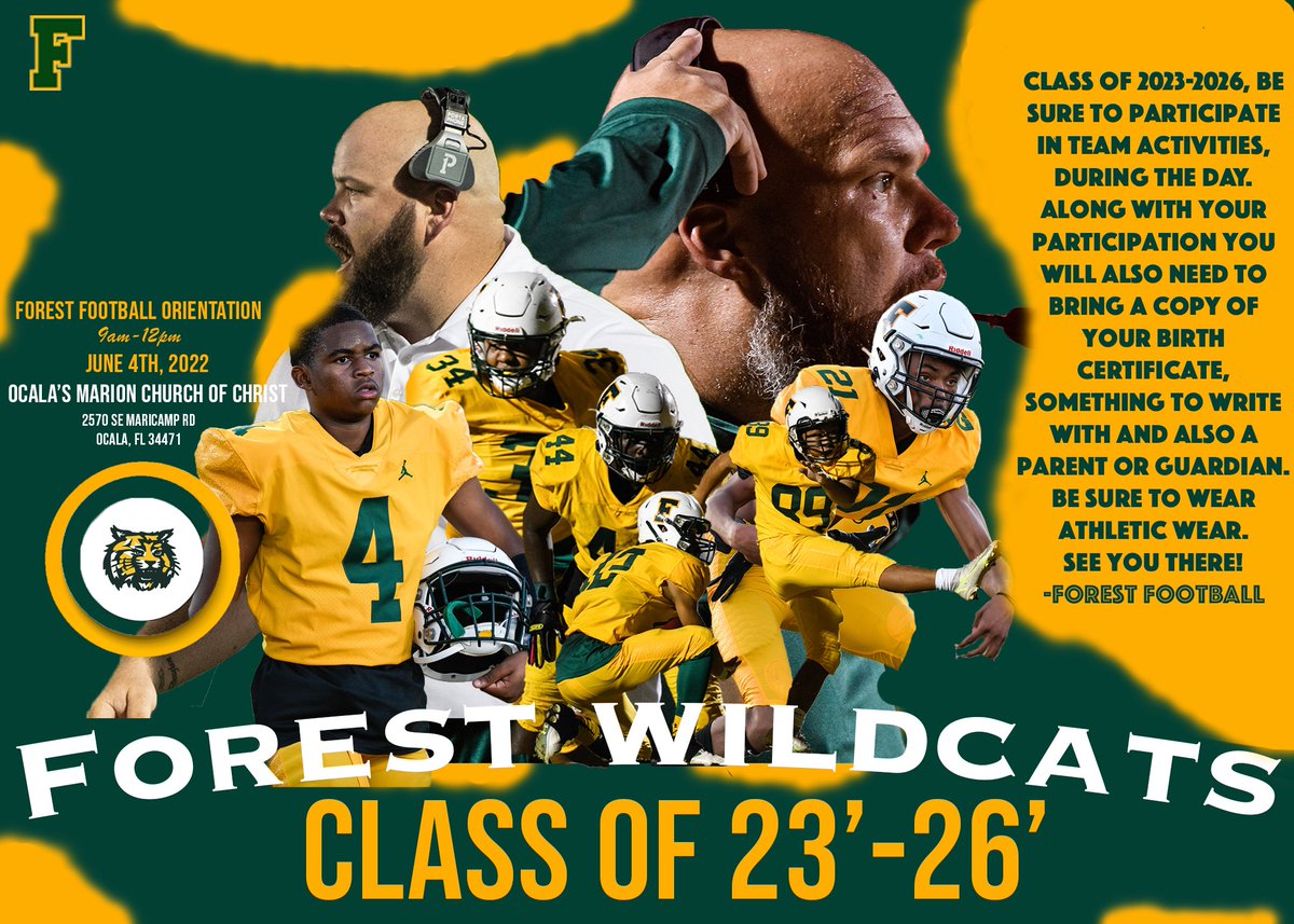 fhs_wcat's tweet photo. Mark your calendars for June 4th for @ocalaforestfb orientation.  @FHS_WildcatLife  @FHS_Athletics1 #ReturnToDominance https://t.co/K6OhUtyLzc