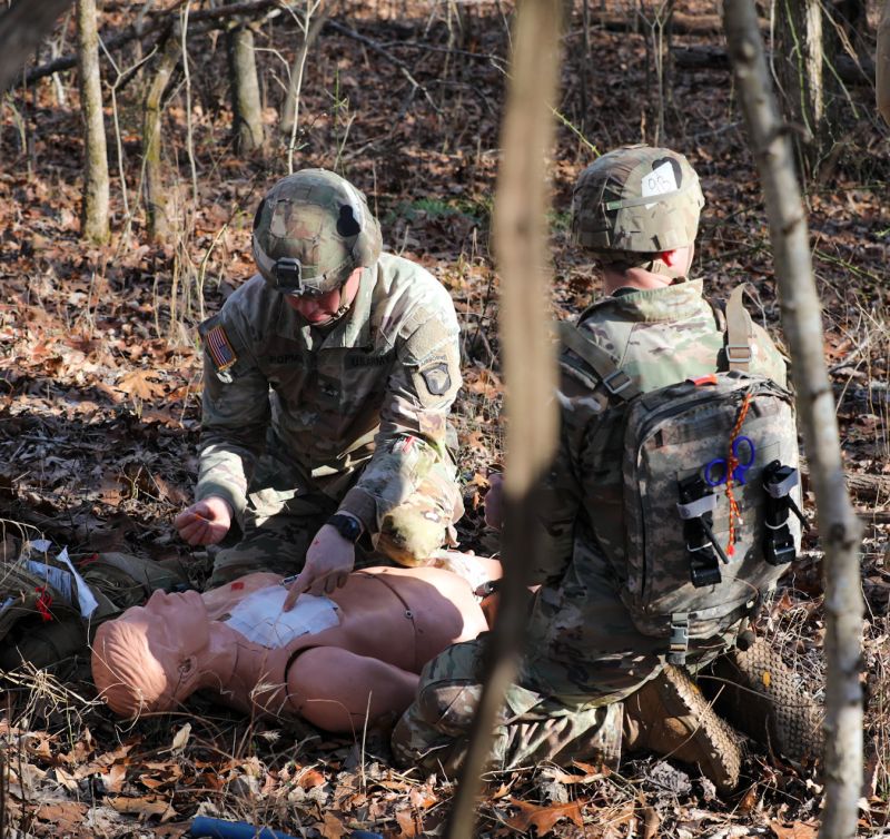 101st Airborne Division (Air Assault) conducts medical field care on a simulated patient during a medical lane for the Best Medic competition held last January at Fort Campbell. Every week, we visit Campbell, helping Soldiers like these land great careers in Indiana.