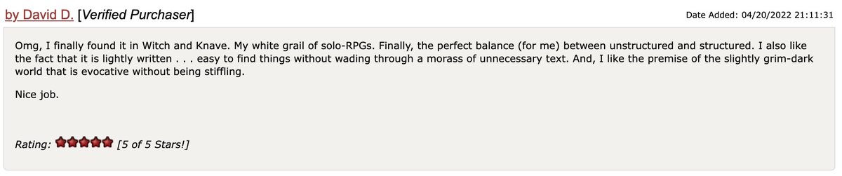 thingsikeep_rpg's tweet photo. I love good reviews. This one about Witch &amp; Knave inspired me to put all my games on sale!  Including Witch &amp; Knave.  

https://t.co/0t2HIb7NwP

#rpg #ttrpg #solorpg #roleplaying https://t.co/TDUKCJA3u6