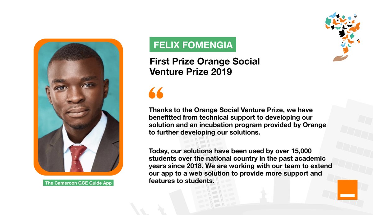 Orange_Cameroun's tweet photo. «Thanks to the Orange Social Venture Prize, we have benefited from technical support to developing our solution...» 

You have an innovative technological project?
Until May 27,  submit it via https://t.co/VG4kTKaSDa and stand a chance to win up to 16 million CFAF

#POESAM2022 https://t.co/oEKRc8BzYp