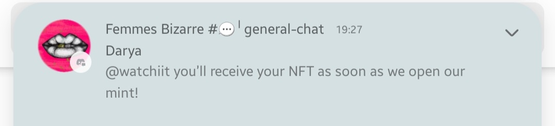 Watchiit_'s tweet photo. Can you imagine seeing this notification for participating within the community 😢😍 @FemmesBizarre really know how to create a brand and #NFTCommumity with their beautiful #NFTCollection and #nftart !!! https://t.co/jfZnLiWlTM