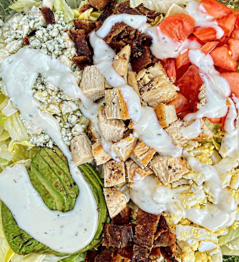 You get one chance to take the most epic first bite of your Chicken Cobb Salad...

What do you spear with your mighty fork?! We'll go first: A, C, D &amp; E 😋 

A. Grilled chicken
B. Tomato 
C. Avocado 
D. Bleu cheese crumbles 
E. Bacon 
F. Egg 

📸: RaleighsBestBites (on Instagram)