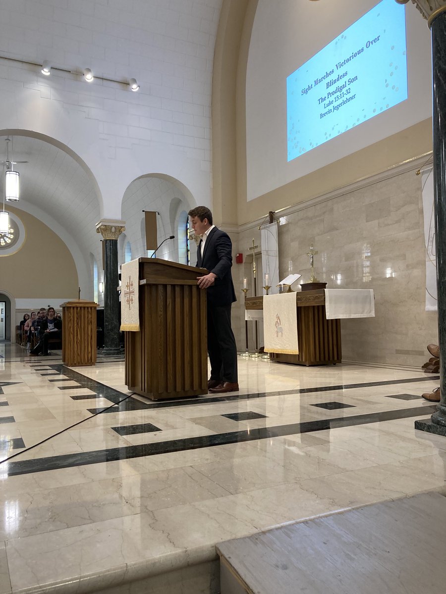 RevShevWLC's tweet photo. Best Thing Today, May 5: We haven’t done it in many years, but a student lead Chapel at ⁦@InsideWLC⁩ ! ⁦@b_jegerlehner⁩ shared an encouraging message on our identity in Jesus! His fellow ⁦@WLC_CMO⁩ mates presented him with a nice cake! #RevBrev #ProdigalGod https://t.co/T1m5SKiXZf