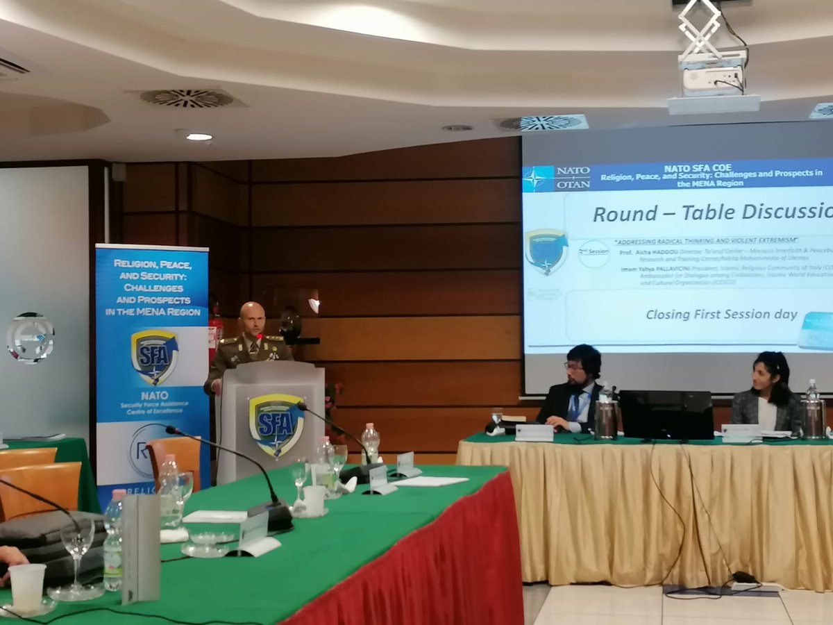 RSCouncil's tweet photo. Lt. Col. Michele Sciannamea, #NATOSFACOE Doctrine Development &amp; Standards Branch Head, reminds the importance of addressing the role of the “religious factor” for the comprehensive approach. Study Seminar “#Religion #Peace and #Security”. @NATOSFACOE @RSCouncil https://t.co/qnUoeEz8Zu
