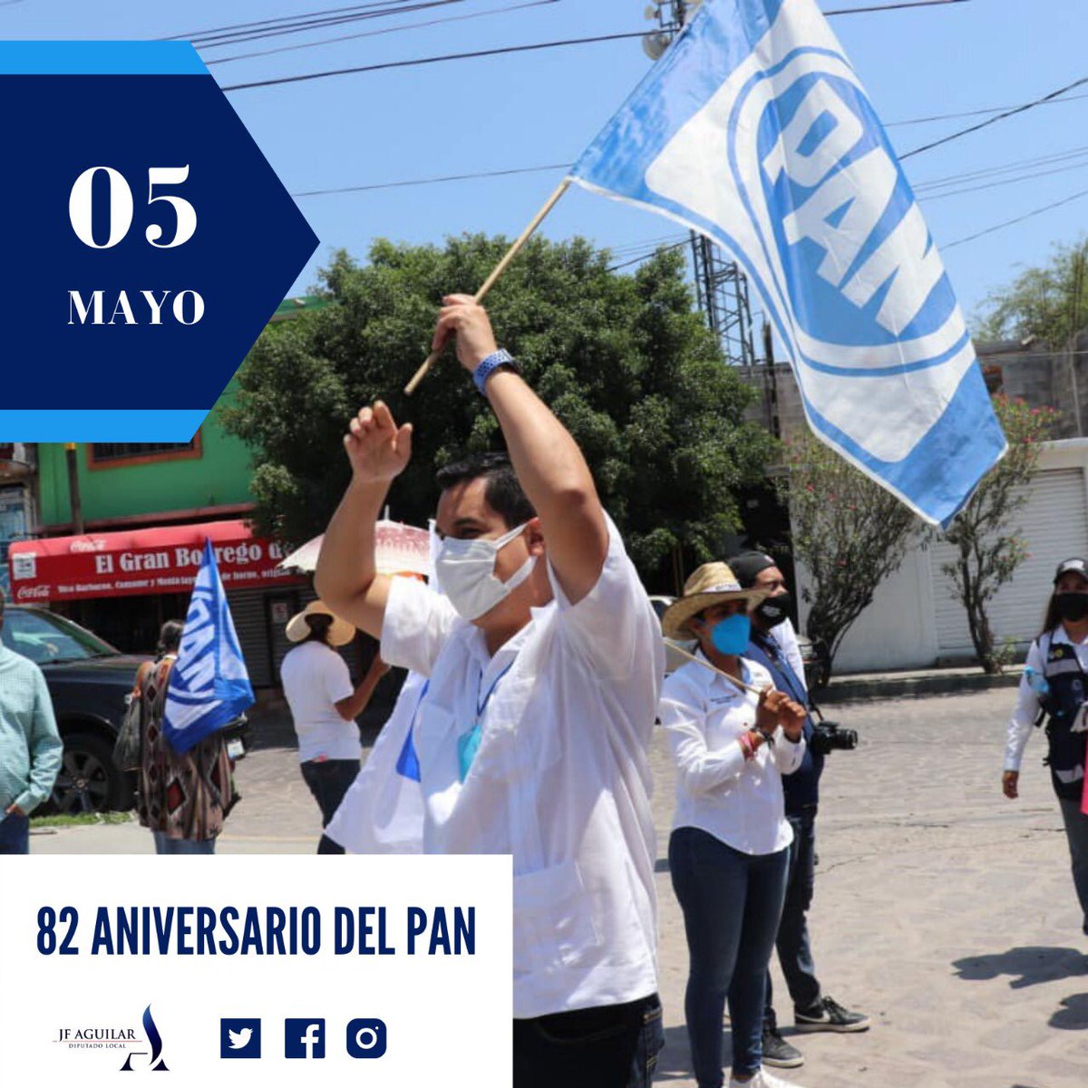 JFAguilarSLP's tweet photo. Las y los panistas @AccionNacional estamos de fiesta en @PANSLP al cumplir 82 años de defender a México 🇲🇽 y a las familias potosinas.

Somos referente de lucha y democracia; #conlafuerzadetodos 💪🏻 seguimos trabajando por una patria libre, con justicia y generosidad. Felicidades! https://t.co/E245MxAxoq