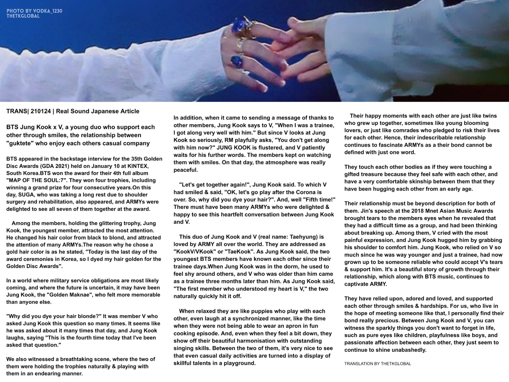 TKG on Twitter "TRANS 210124 realsoundjp Article About Taehyung