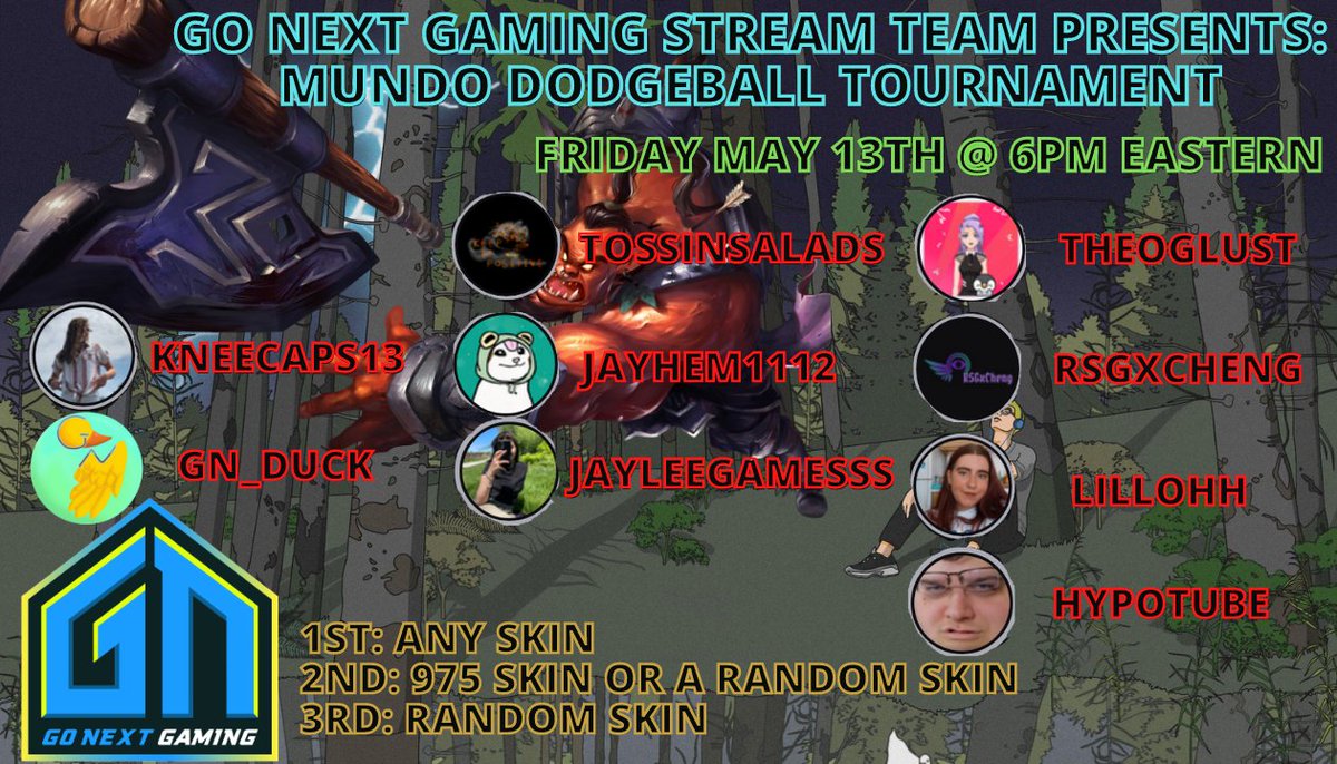 GoNextGaming's tweet photo. Come join our Mundo Dodgeball Tournament!!
Reach out to @gn_duck with any questions.
#GoNext https://t.co/xvqtjvEJ5g