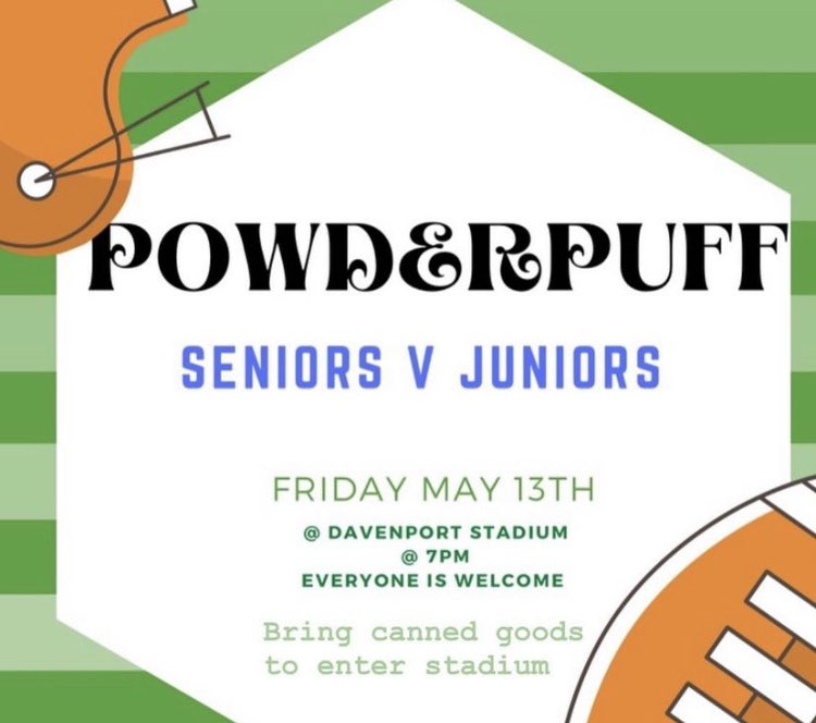 Come out and watch Davenport’s first ever powderpuff game! All is welcome and bring a canned food item to enter! #BTP #seniors #DHS