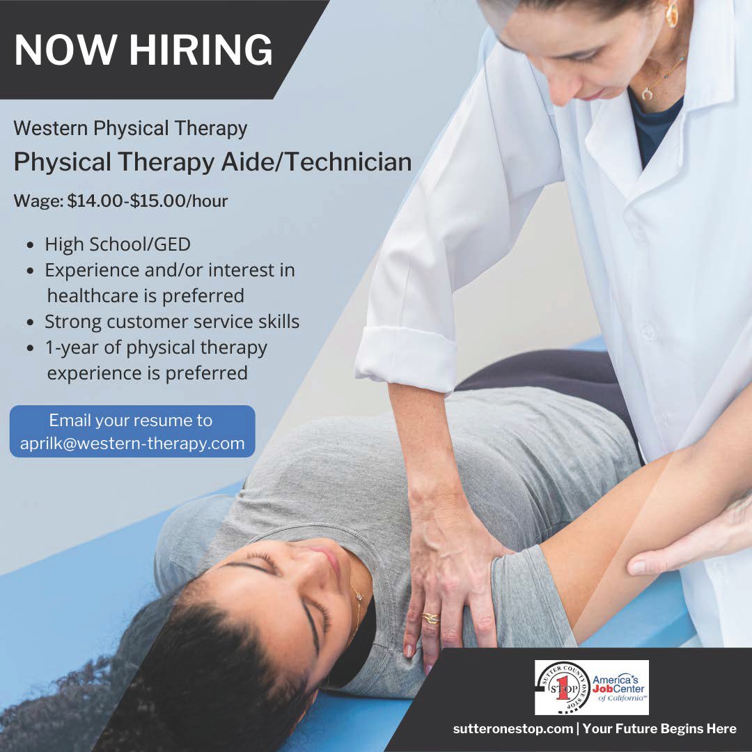 scsos_'s tweet photo. Lots of job openings! From Physical Therapy Aide to endless careers at our upcoming job fair, be sure to call @sutteronestop for more information on all of these opportunities at 530-822-5120. #jobopenings #physicaltherapy #careers #opportunities #onestop #scsos https://t.co/Z6I1oVxuiK