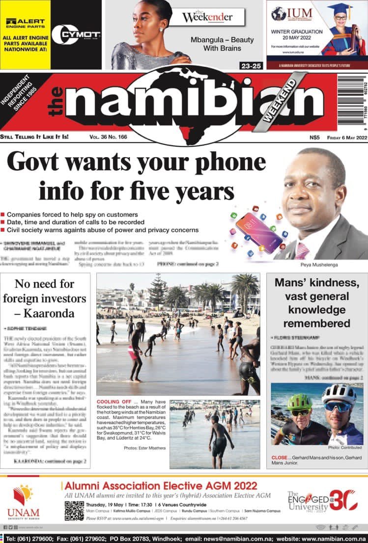 TheNamibian's tweet photo. Here is your weekend front page. https://t.co/3k6L4yDGQ6
