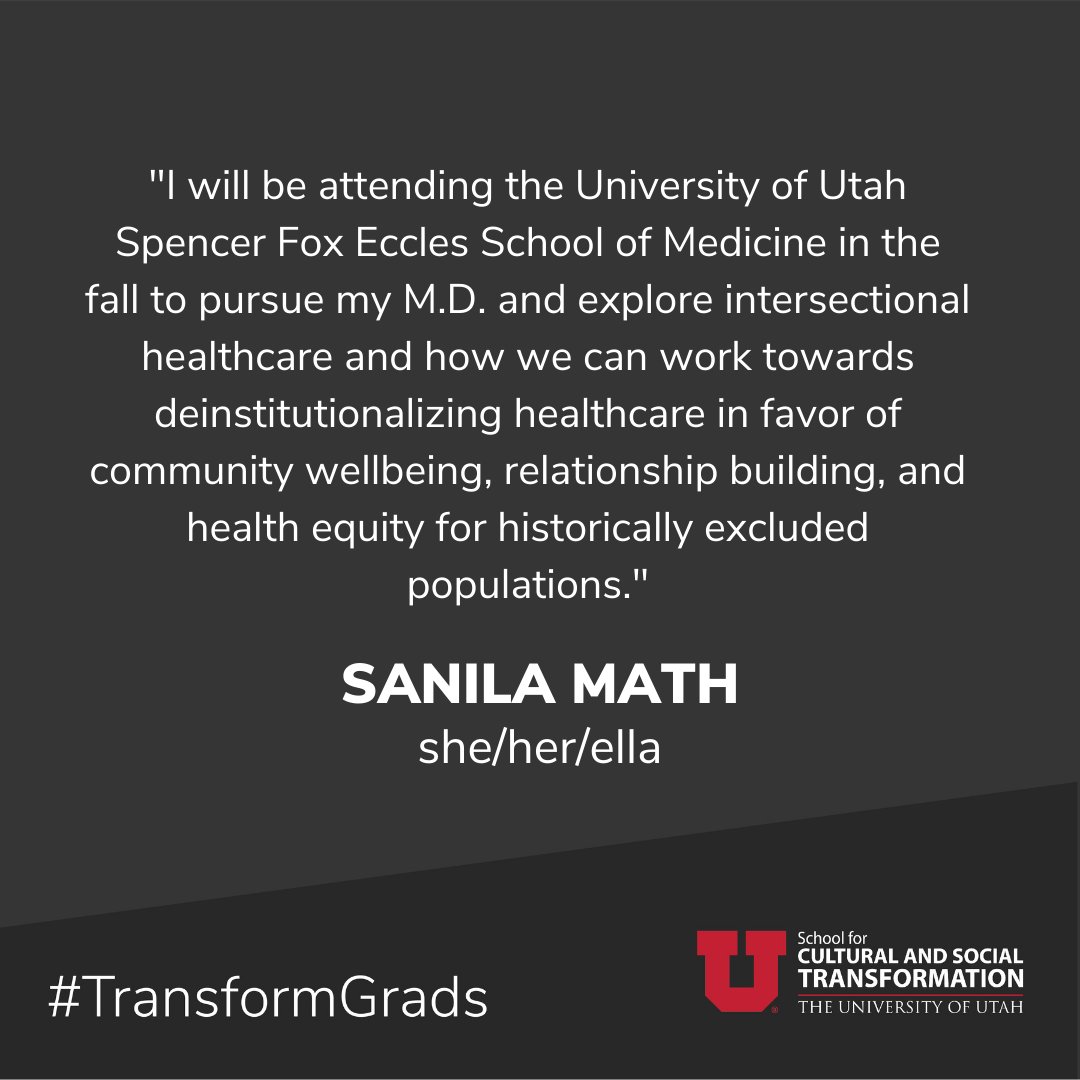 uofutransform's tweet photo. Congratulations Sanila Math (she/her) @sanilamath Swipe to read what exciting plans Sanila has after graduation. Also be sure to check out her Humans of the U spotlight too! https://t.co/ZicRDsIEO2 More graduation festivities at the link in our bio! #UtahGrad22 #TransformGrads https://t.co/HfDA2zBNrt