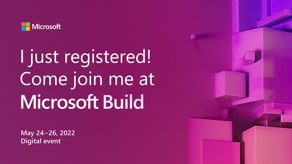 #MSBuild @msdev_fr @MicrosoftEDU Come together at the Microsoft Build event, May 24-26, 2022, to learn about the latest innovations in code and application development, and gain insights from your peers and world experts entire.