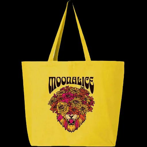 MoonalicePoster's tweet photo. ✨🆕 @Moonalice Flower Lion Tote art by @GIGART Gregg Gordon! Full-color digital vinyl print on yellow cotton canvas tote. https://t.co/dNgX9a5Q7u 🌸🦁🌺👜 #GreggGordon #MAstore #psychedelic https://t.co/2nadbSck1C