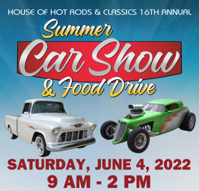HotrodHouse's tweet photo. Your invited to our Summer Car Show &amp; Food Drive on Sat, June 4, 9am-2pm. Food trucks, DJ and prize drawings. Trophies for Best-In categories. Facility open house and used parts sale. Fun, free and family-friendly! Get details at: https://t.co/VWsaNkj6sr. https://t.co/v7lNsG9cip