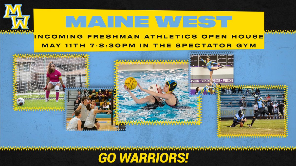 MW Class of 2026…Join us for our Athletics Open House on Wed May 11th 7-8:30pm in the Spec Gym! Meet the coaches, learn about the sports &amp; summer camps we offer, meet the coaches &amp; athletes! Welcome to the class of 2026! Go Warriors!  <a href="/DesPlainesParks/">DesPlainesPD</a> <a href="/62schools/">School District 62</a> <a href="/Maine_West/">Maine West</a>