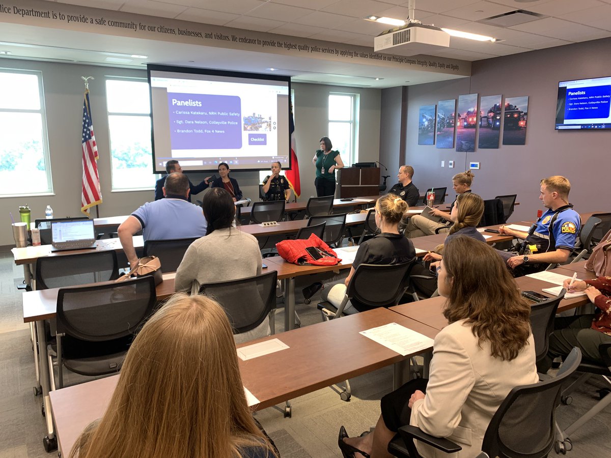 We had a great Q2 General Meeting at <a href="/GrapevinePolice/">Grapevine Police</a>! Thank you to our panelists <a href="/FOX4/">FOX 4 NEWS</a> Anchor Brandon Todd, <a href="/NRHPD/">North Richland Hills Police Department</a> PIO Carissa Katekaru and Sgt. Nelson of <a href="/ColleyvillePD/">Colleyville Police</a> for sharing best practices of news conferences. #Networking #Communications #NorthTexasPIO