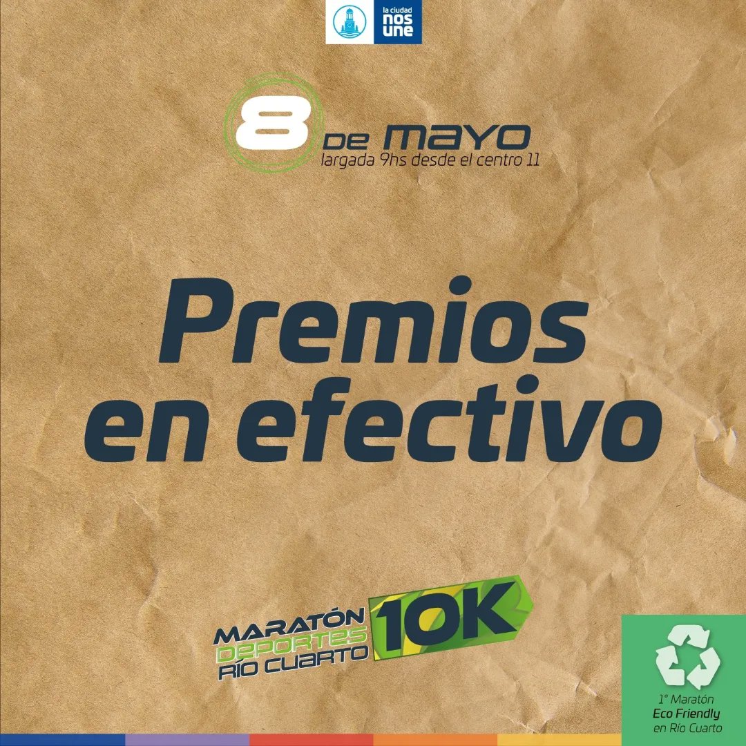 📣 Se viene la Maratón Deportes Río Cuarto, una de las carreras de calle más importantes del sur de Córdoba🏃‍♀️

📅 8 de mayo
🕘 9 horas
📌 Centro 11

⚠️ Premios en efectivo de los 10 kilómetros: $50.000 1° puesto, $25.000 (2°) y $10.000 (3°) ⚡

#MaratonDRC #RioCuarto