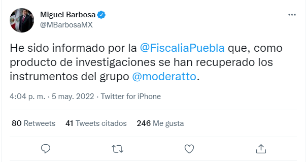 nmaspuebla's tweet photo. 🔴#ÚLTIMAHORA🔴

Recupera la @FiscaliaPuebla los instrumentos del grupo 
@moderatto robados el pasado viernes por delincuentes en la zona de Chalco. https://t.co/J9DYTS4kgN