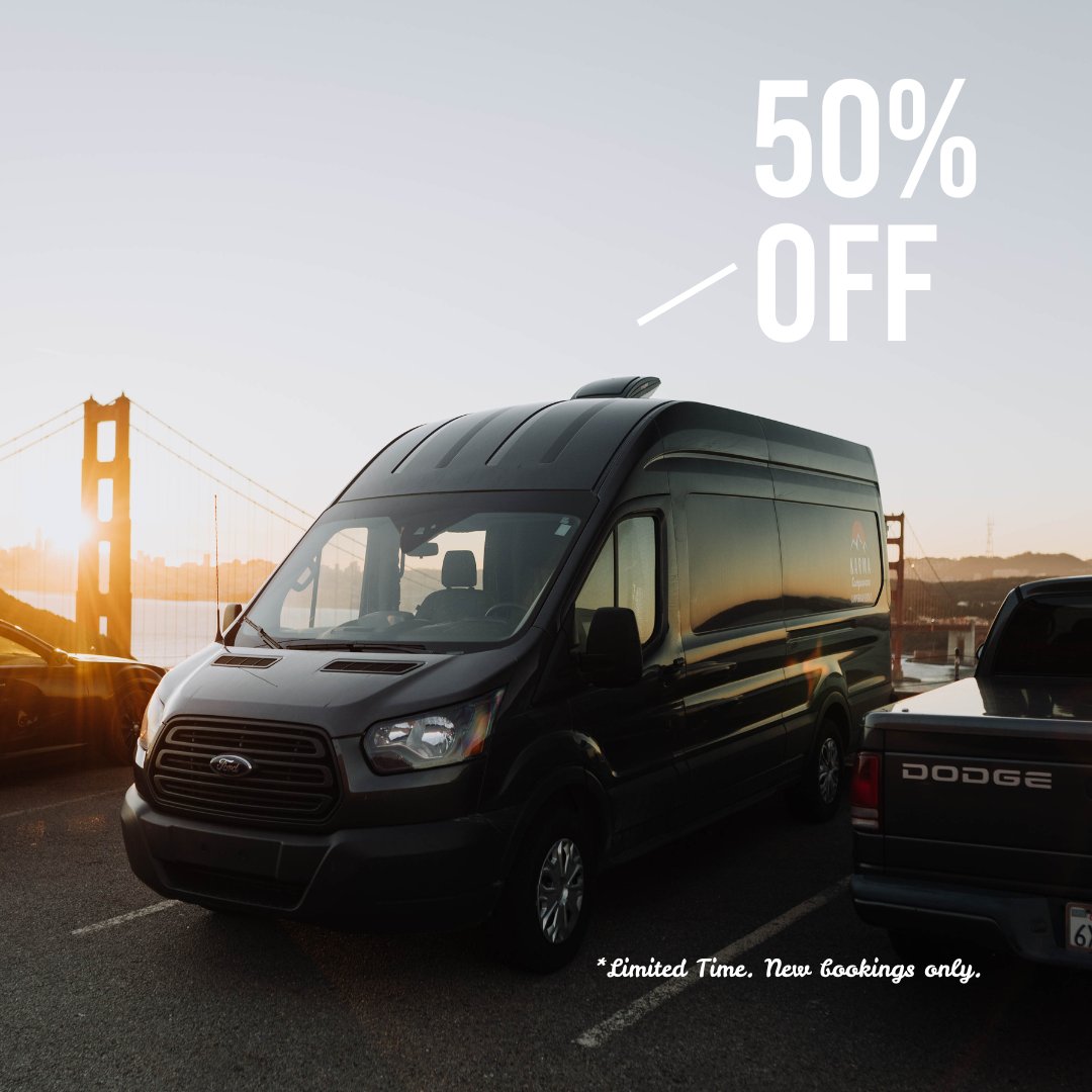 karmacampervans's tweet photo. FLASH CALGARY SALE!!! 🚨 Get 50% OFF the total rental rate from our Calgary location for travel any time between May 6th through May 15th! Just use promo code: "may50" when booking online and get ready for an experience you won't forget. 

https://t.co/ueemeWyOsy https://t.co/TLcTxD5WfY