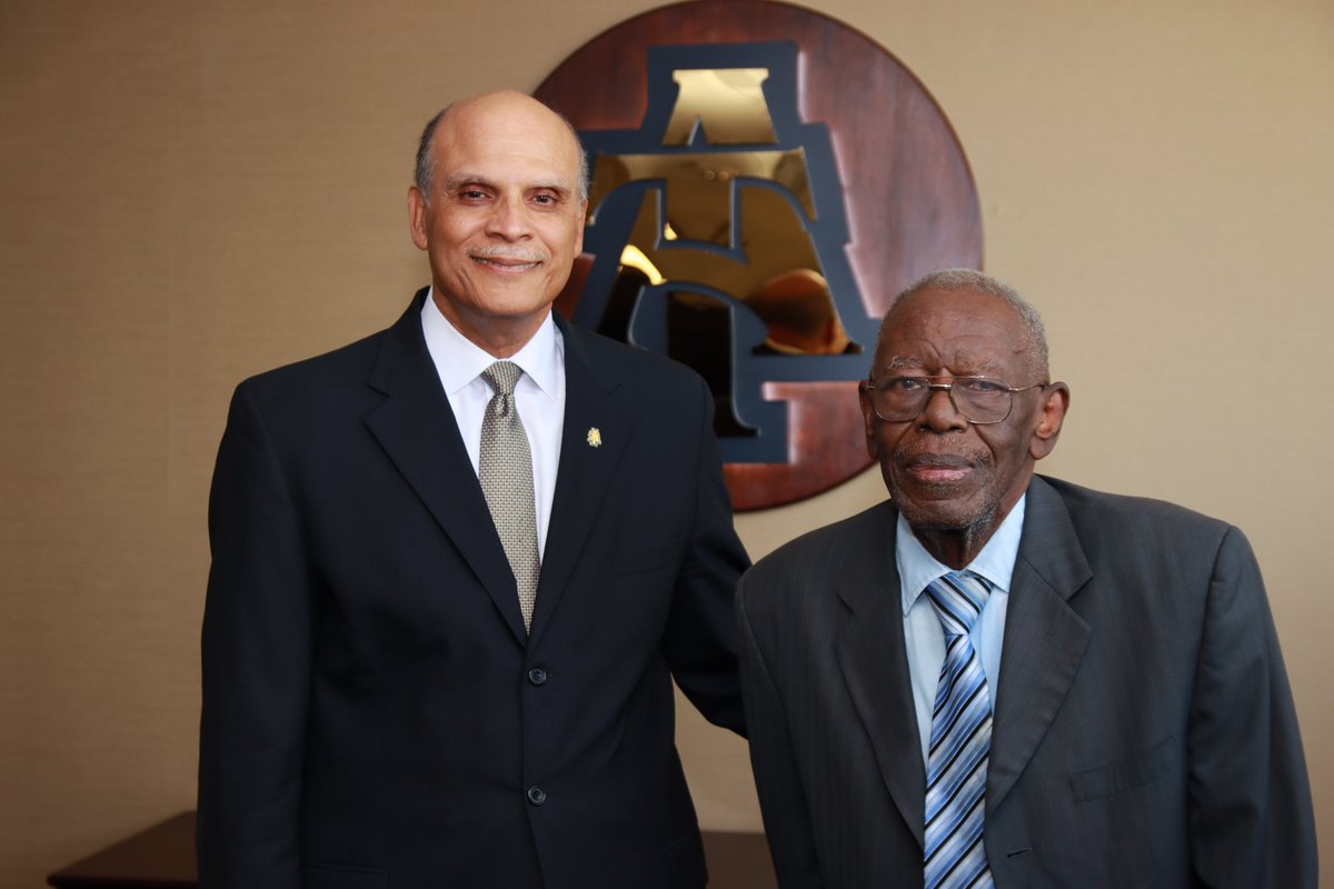 vkfields's tweet photo. Thanks to Chancellor Martin @ncatsuaggies for taking a photo with our dad Leroy Fields Jr (95 yrs old), an A&amp;T alum from the class of 1955. It was a beautiful day and a special moment for him. #ClassAct #ThankYou https://t.co/oCfZMgqFD3