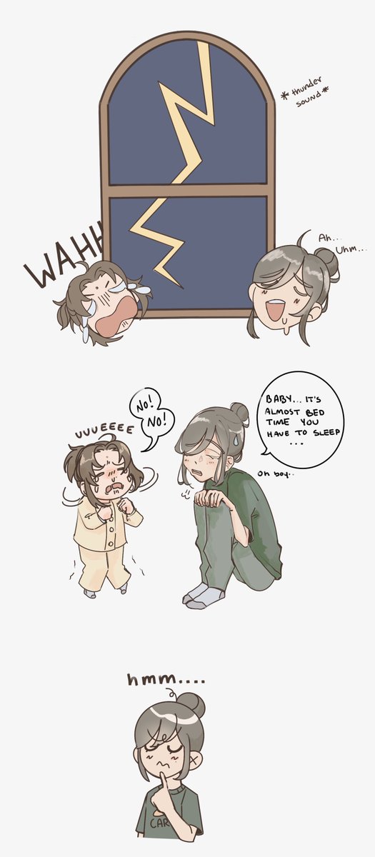 lluviar0ja's tweet photo. #sangcheng | more nanny au ! A-Ling has certainly put these two in a pickle https://t.co/8GRlYnmw2O