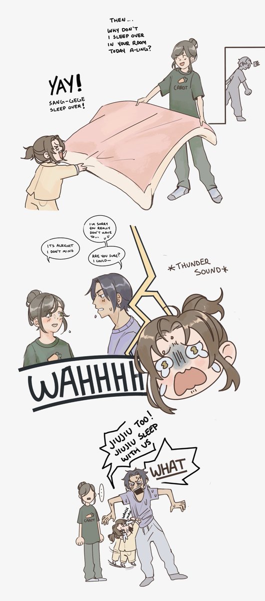 lluviar0ja's tweet photo. #sangcheng | more nanny au ! A-Ling has certainly put these two in a pickle https://t.co/8GRlYnmw2O