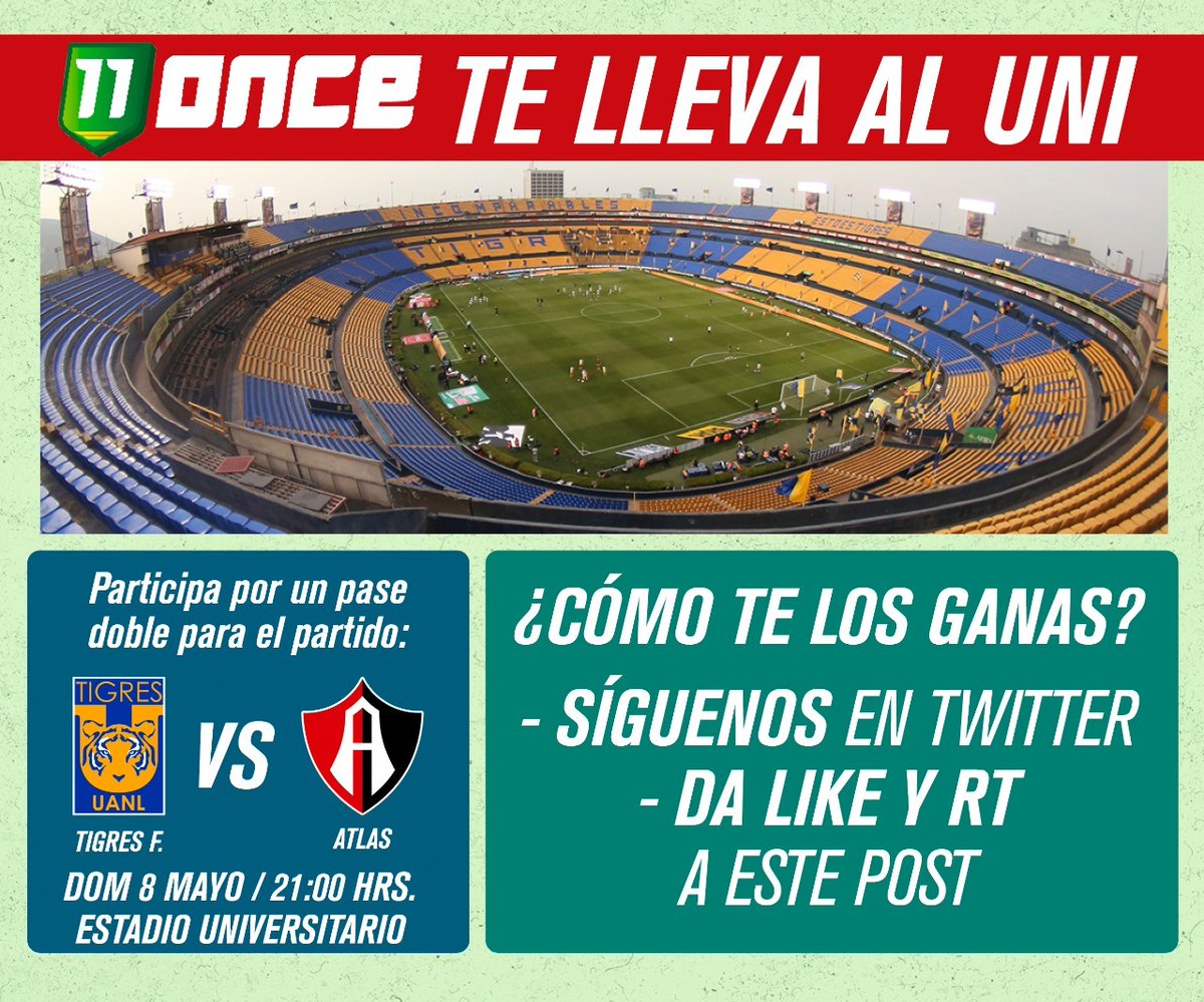 oncediariomx's tweet photo. ONCE TE LLEVA A LOS CUARTOS DE FINAL 🏟🔥

Participa por boletos para el duelo de #TigresFemenil 🐯 y #Atlas en el Universitario. 💥

¡Sigue los pasos! 👇 https://t.co/ZIOYc3qmWY