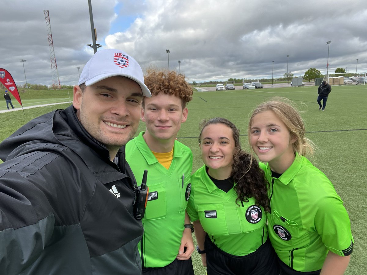 KSRefereePro's tweet photo. Kicking off @KSYouthSoccer President’s Cup with this stellar crew! Remember, these and every other referee out there is a human who is working hard and deserving of respect. Let’s have a great weekend! #KSPresidentsCup #KSReferees #KSYouthSoccer https://t.co/O4flqvQE13