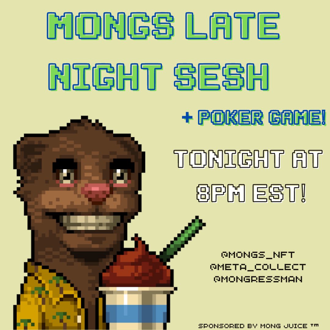 YO MONGS! Happy Cinco De Mayo 🇲🇽

Grab a drink or 2 and come vibe with us tonight at 8PM EST! Will also be posting a live poker game ♣️♠️♥️♦️

Set a reminder for my upcoming Space! x.com/i/spaces/1YqKD…