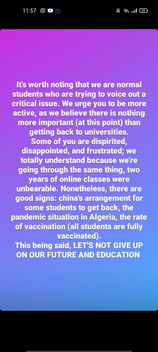 Algerianstuden3's tweet photo. Guys we need to all work for it and not give up on our future, education and our hard work, it's not that easy but WE CAN DO IT!
#TakeUsBackToChina
#TakeAlgStudentsBackToChina
#takeDzStudentsBackToChina 
#étudiants_boursiers_en_Chine_bloqués_en_algerie
#Algerie #COVID19 #China https://t.co/7B4y4xc510