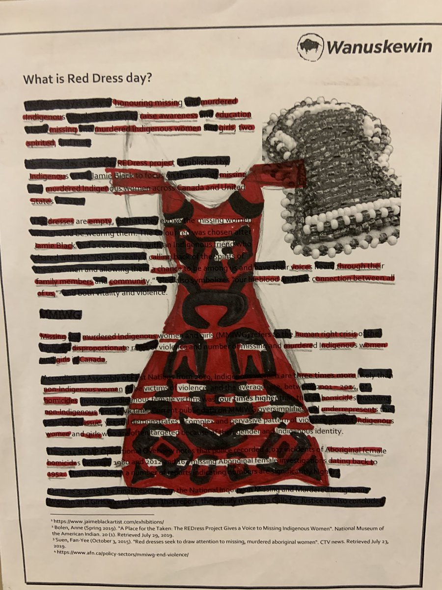 Powerful blackout poetry today. #RedDressDay2022 <a href="/VSB39/">Vancouver School Board</a> <a href="/vsblearns/">vsblearns</a>